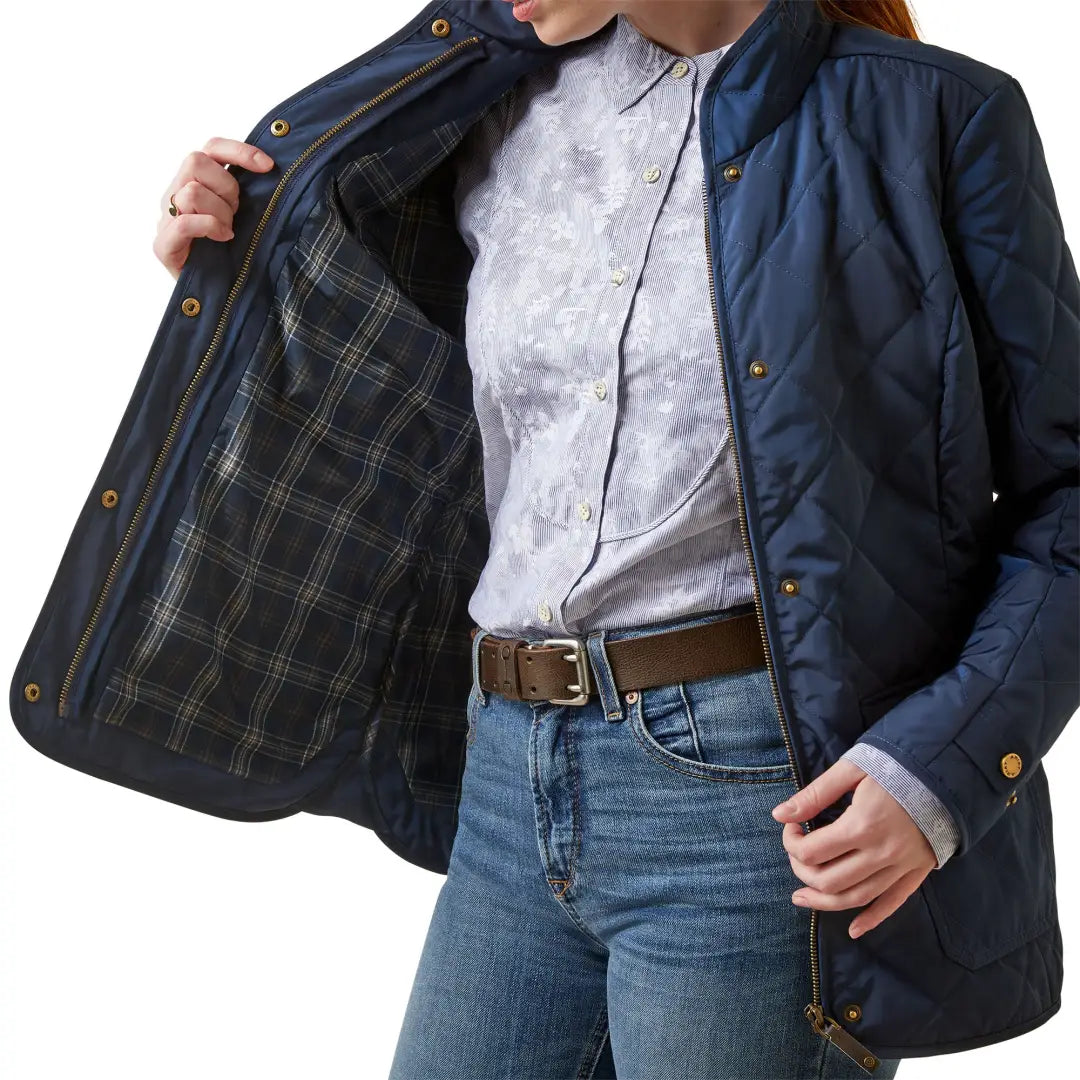 Womens quilted jacket with plaid lining discount