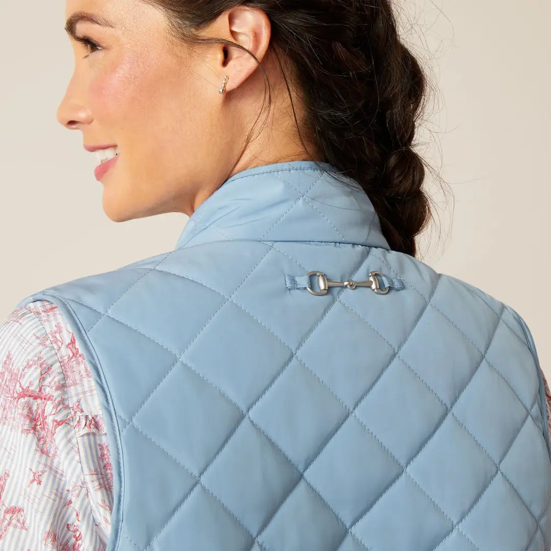 Light blue quilted Ariat Womens Woodside vest offers a special piece inspired design