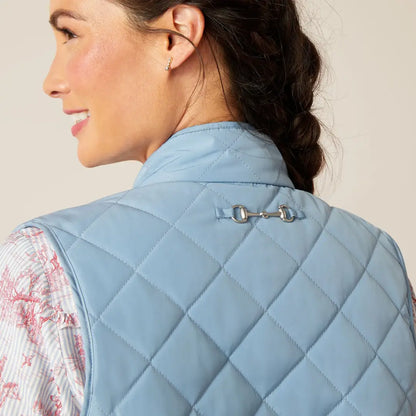 Light blue quilted Ariat Womens Woodside vest offers a special piece inspired design