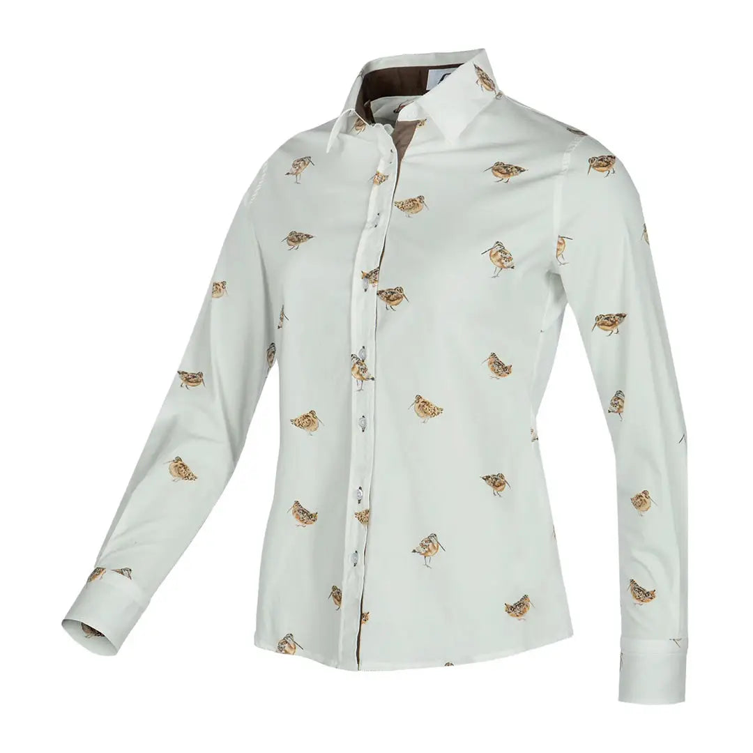 White Baleno Laura Shirt with bird print, perfect for country clothing and outdoor adventures