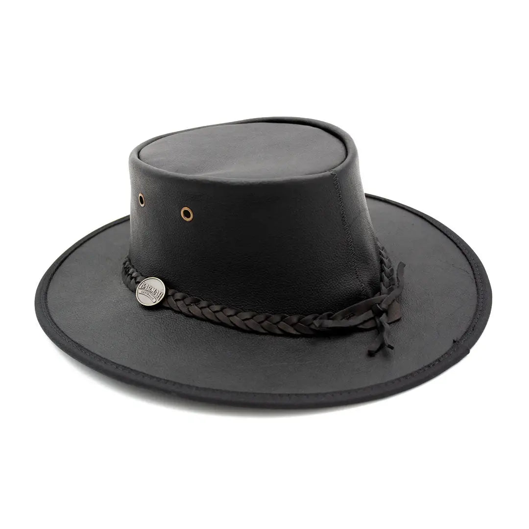 Stylish Black Leather Cowboy Hat with Braided Band in Lightweight Kangaroo Leather