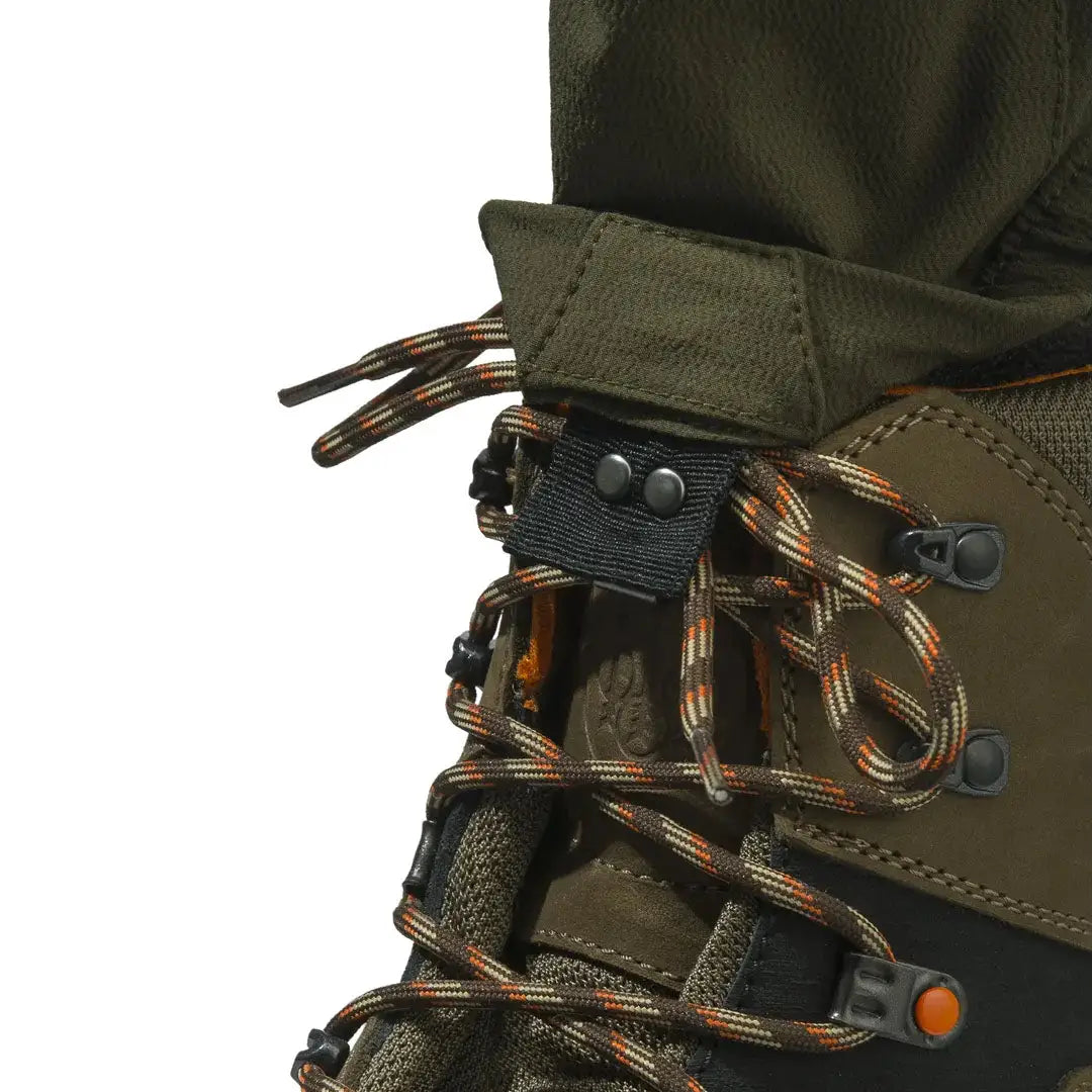 Hiking boot lacing detail on Beretta 4 Way Stretch EVO pants for flexible movement
