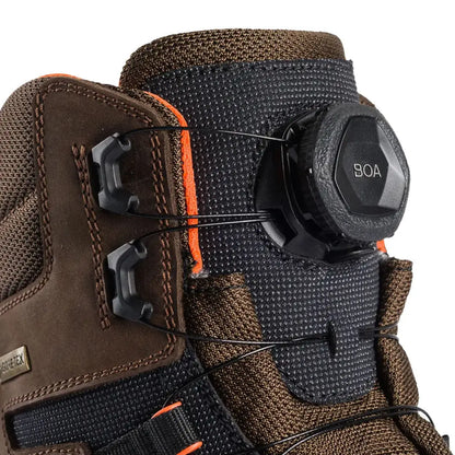 Brown and black Arabuko GTX work boot with BOA lacing system in greased nubuck, perfect for country clothing