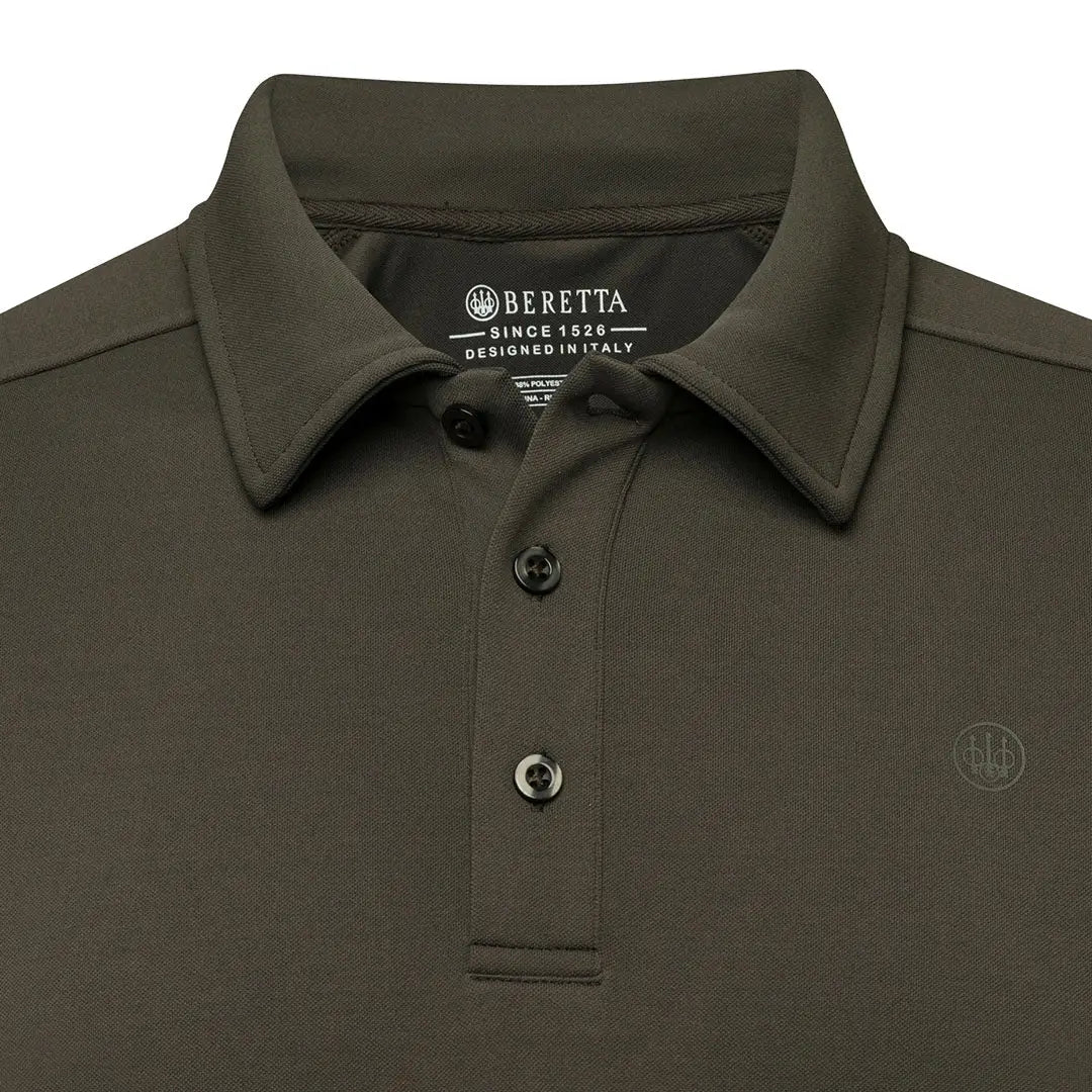 Olive green Beretta Champions Edge polo for hunting outdoors