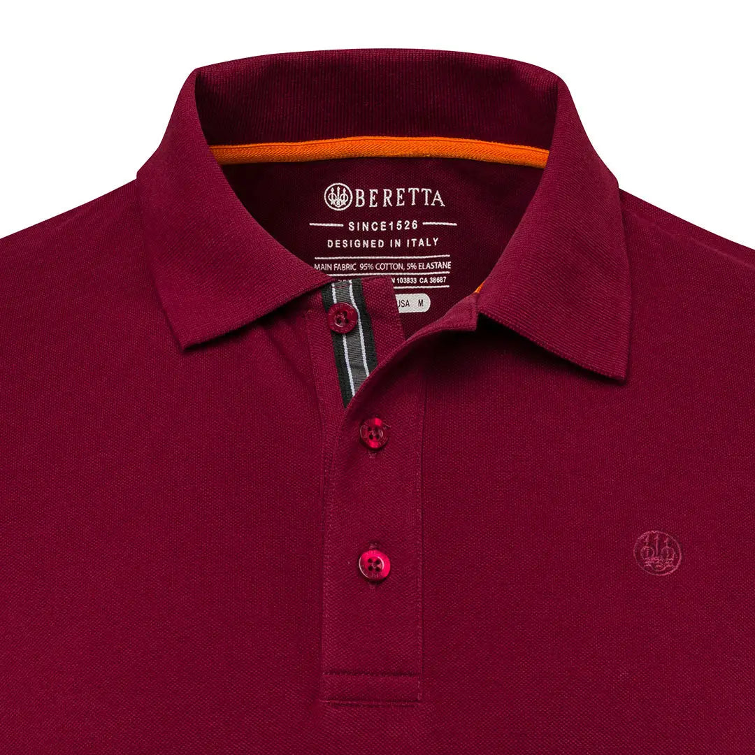Beretta Corporate EVO Polo maroon shirt with orange trim for hunting outdoors