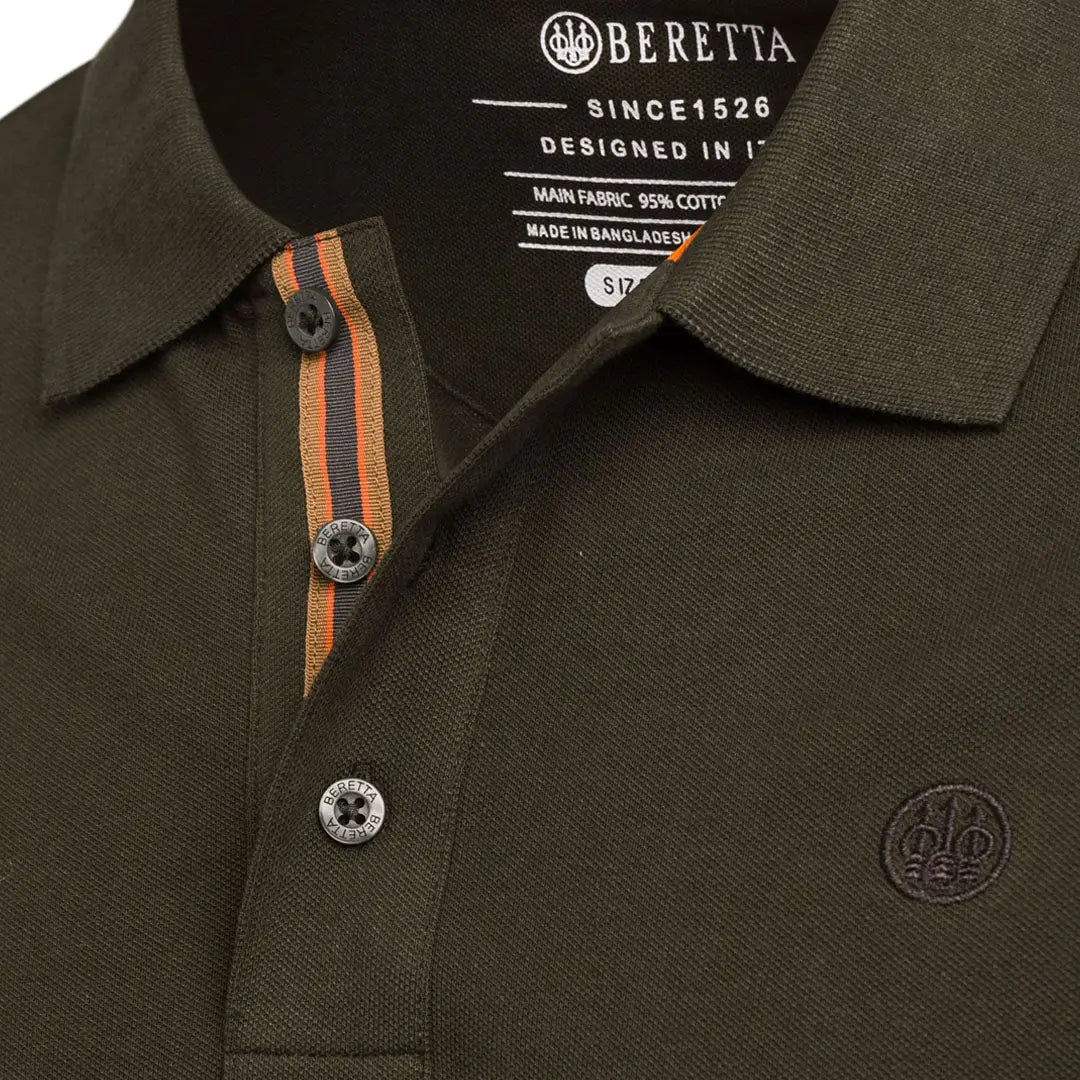 Beretta Corporate EVO Polo olive green with orange navy stripes hunting shirt