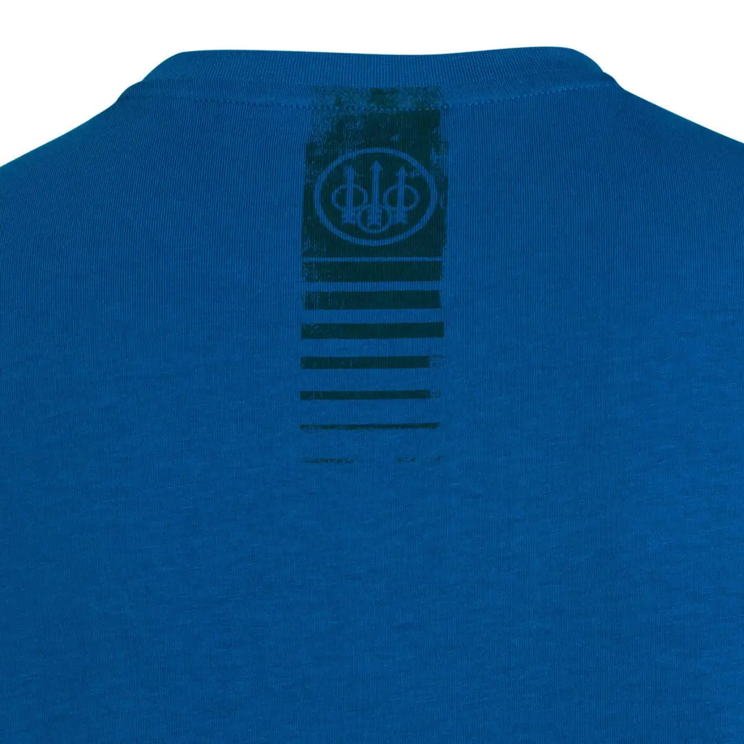 Back of Beretta Fir blue cotton t-shirt with distressed logo, stripes, hunting country clothing
