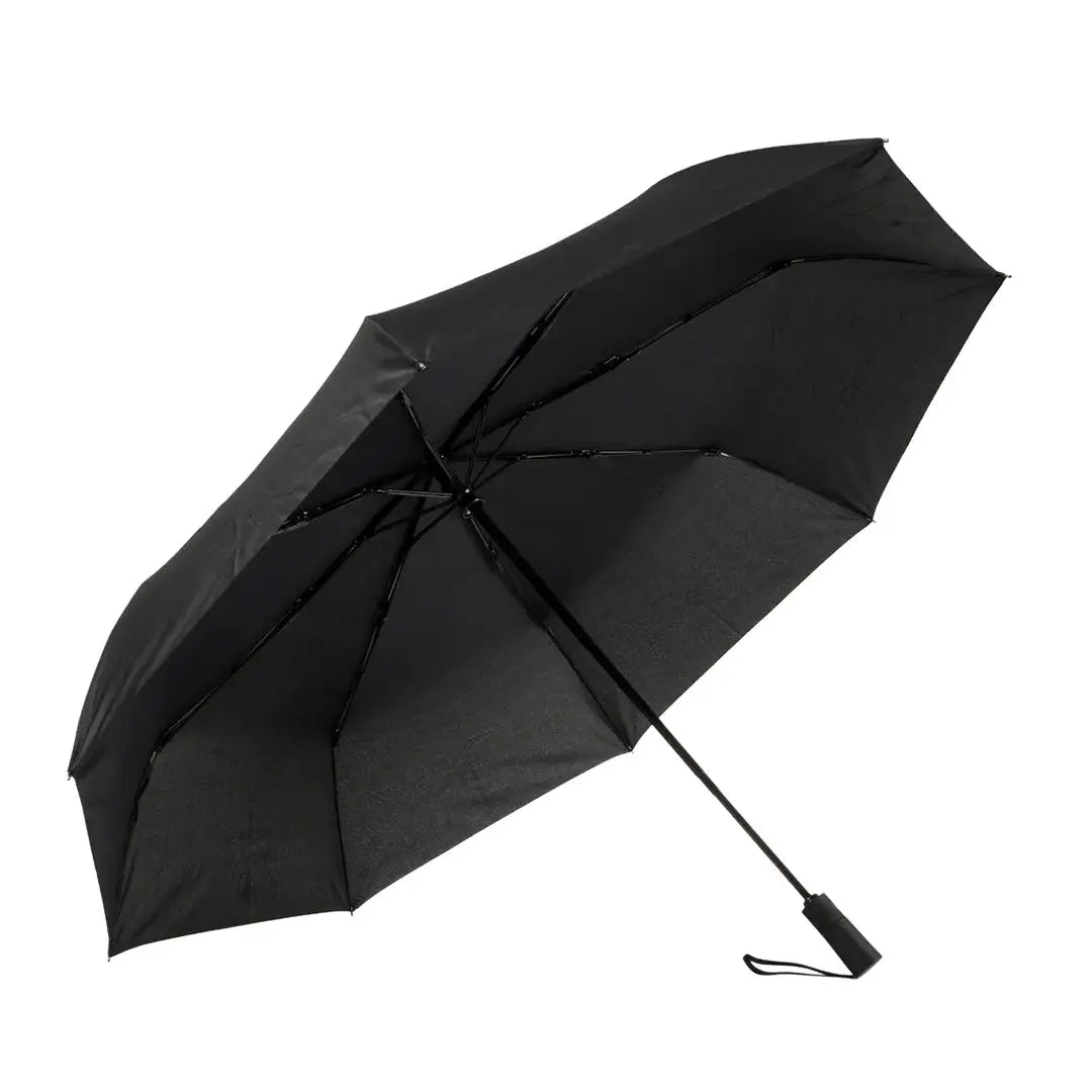 Open black Beretta Foldable Umbrella, perfect for on-the-go weather protection