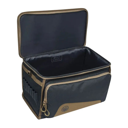 Open two-tone rectangular Beretta GameKeeper EVO Cart Bag for easy gear access
