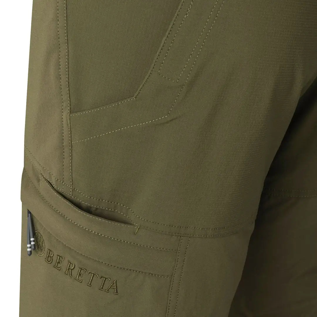 Olive green Beretta Rush EVO cargo pants with stretch material and abrasion-resistant inserts