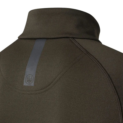 Back view of an Olive Green fleece jacket, Beretta Stretch Tech Half Zip Fleece