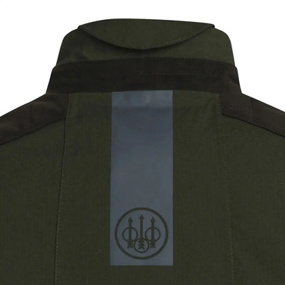 Green back of Beretta Teal Sporting EVO Jacket with a reflective stripe for safety