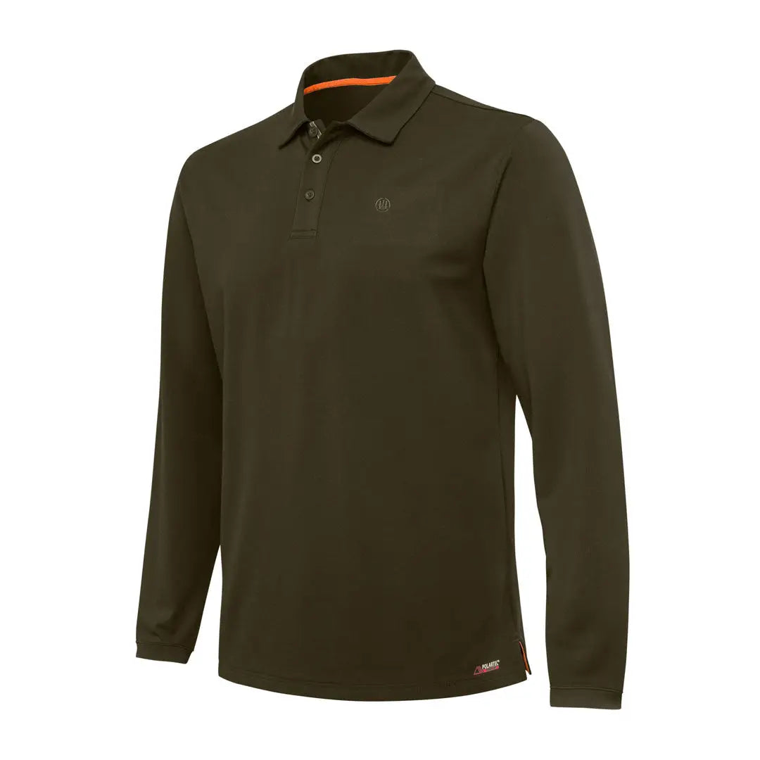 Beretta Tech Corporate olive green long sleeve polo with orange trim