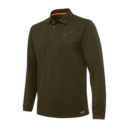 Beretta Tech Corporate olive green long sleeve polo with orange trim