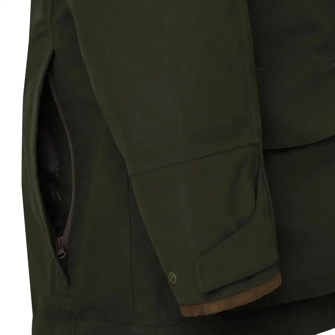 Olive green Tempesta Jacket sleeve with zippered pocket for country clothing and hunting