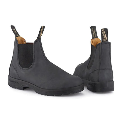 Pair of rustic black Blundstone Chelsea boots perfect for stylish country clothing