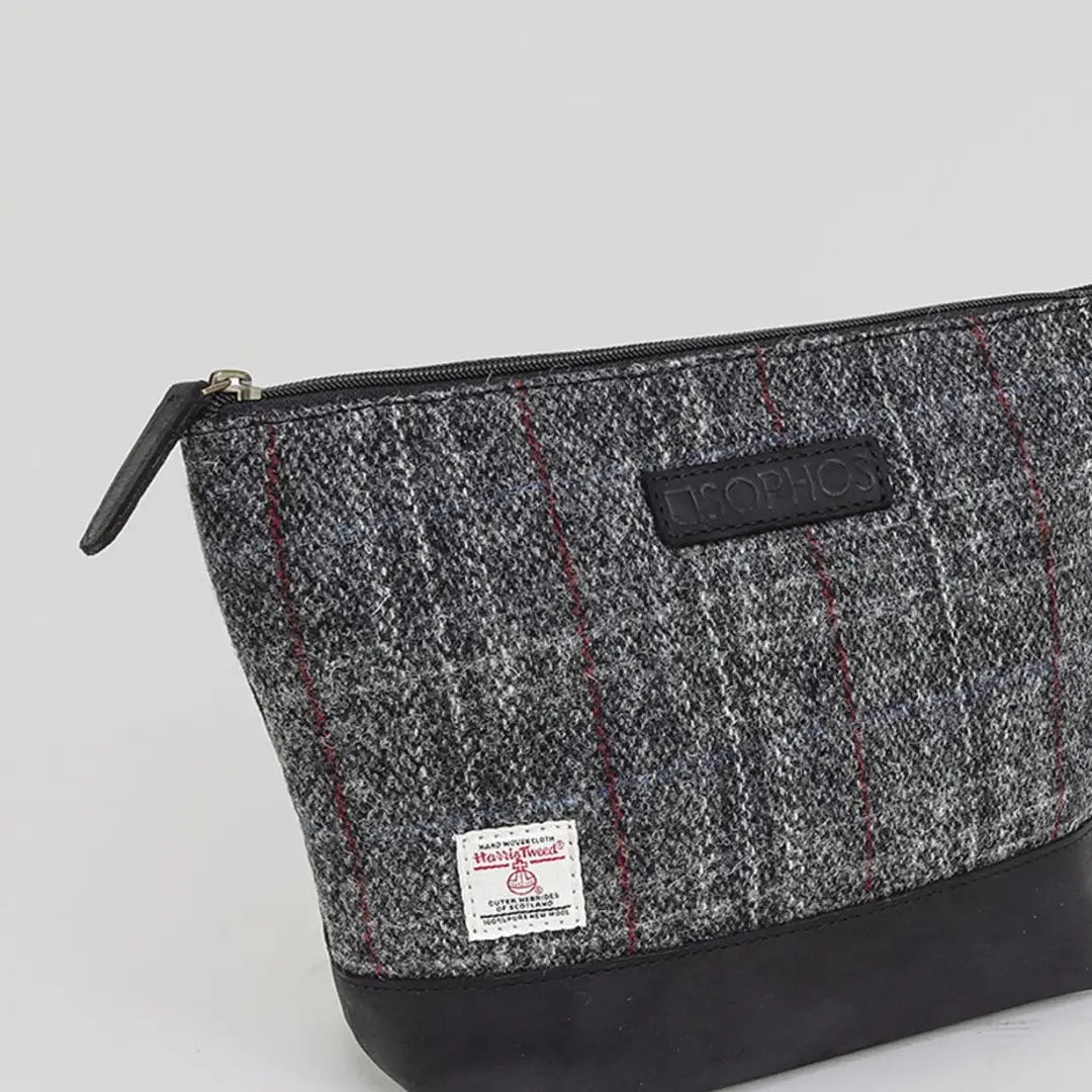 Tweed and leather British Bag Co. Harris Tweed Washbag with zipper closure