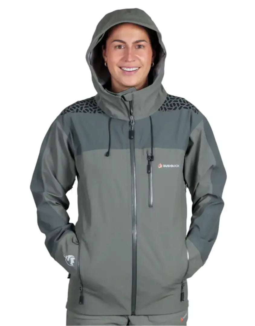 Gray hooded waterproof jacket from Bushbuck Alpine Waterproof Jacket collection