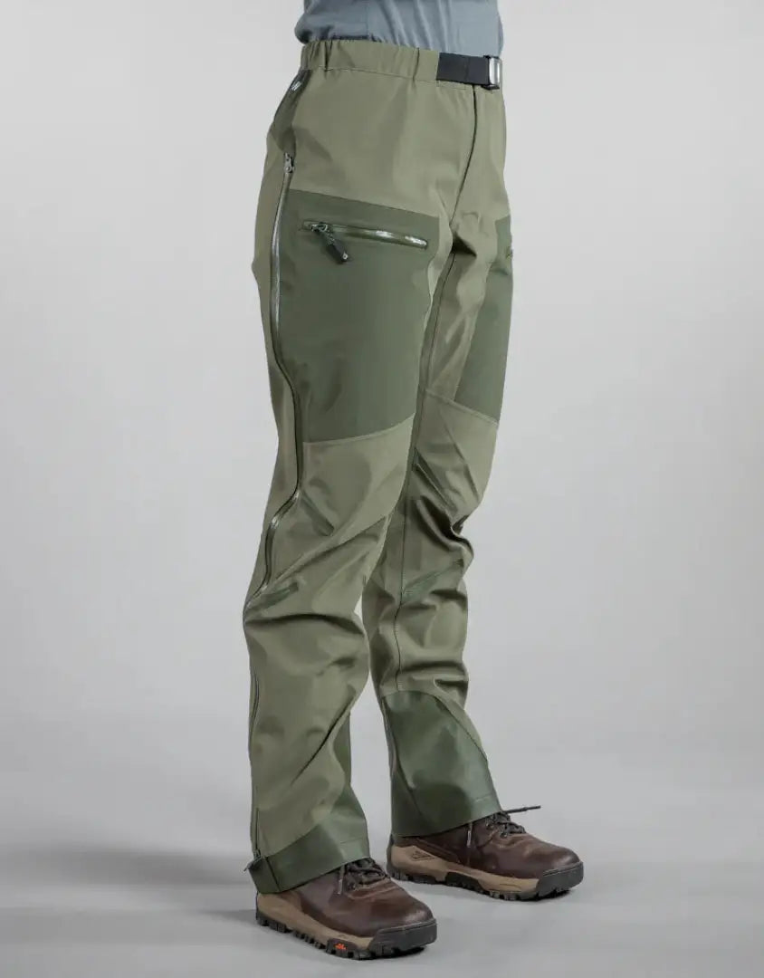 Olive green Bushbuck Alpine Waterproof Pants showcasing durable country clothing for hiking