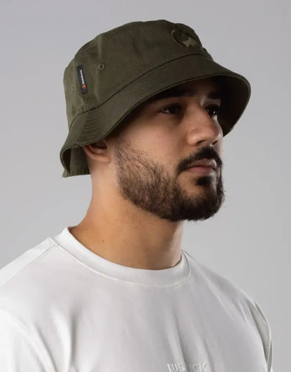 Bushbuck canvas bucket hat in olive green with star patch