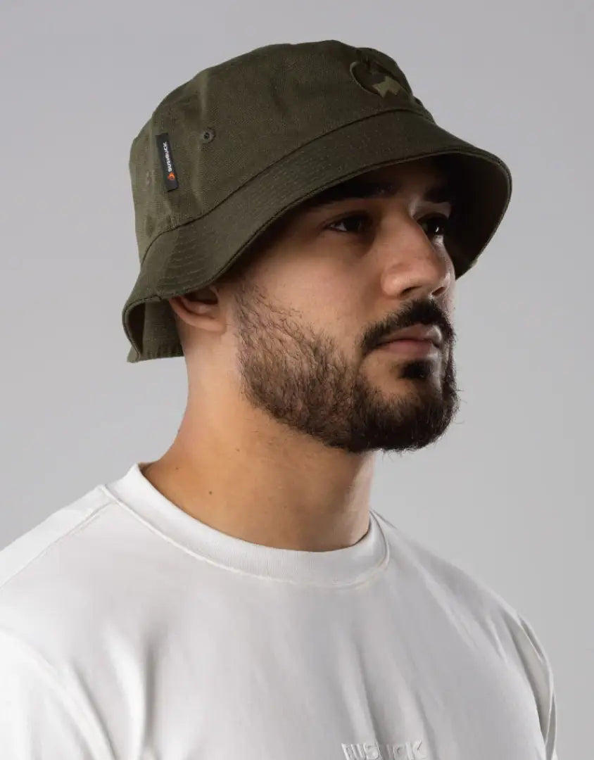 Bushbuck canvas bucket hat in olive green with star patch