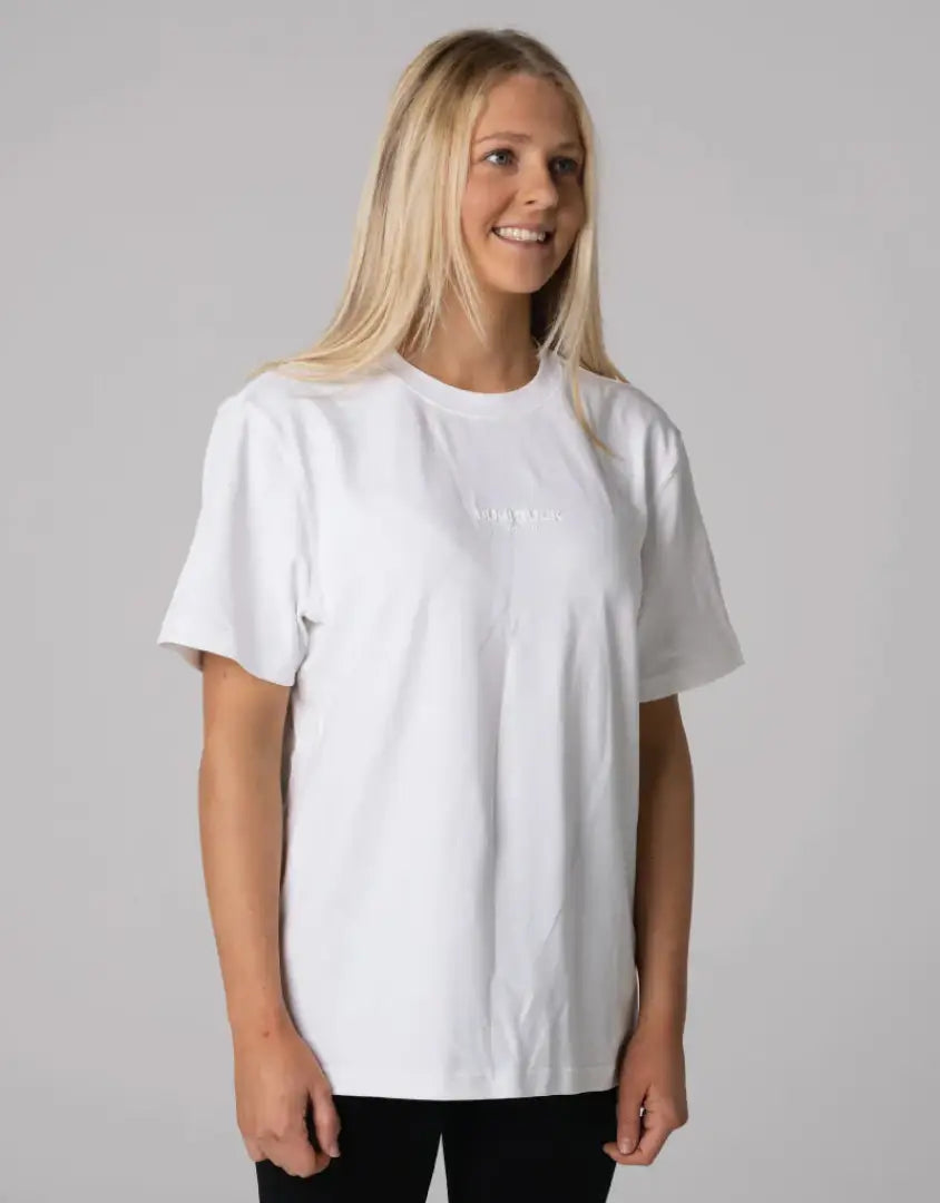 White Bushbuck Classic Cotton Tee with lace text design