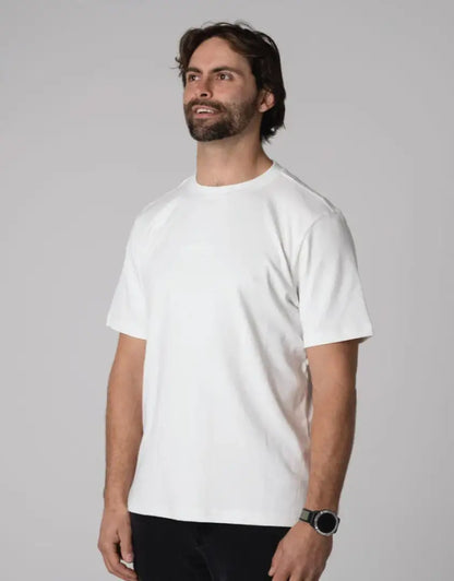 Bushbuck Classic Cotton Tee: white short-sleeve crew neck with ribbed cuffs