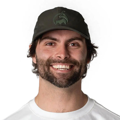 Dark green Bushbuck FoldIt Quick Dry Cap with wolf embroidery