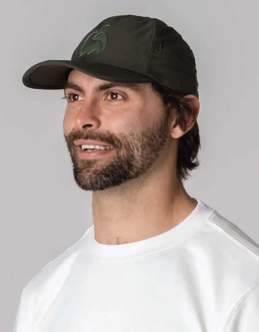 Bushbuck FoldIt Quick Dry black cotton cap with green logo