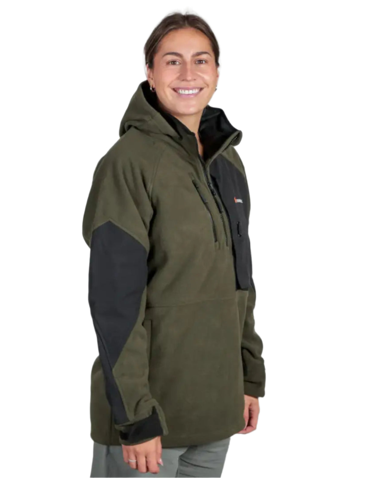 Olive green frontier pullover anorak with chest pocket, perfect country clothing style
