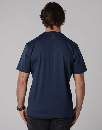 Navy blue Bushbuck Heritage Cotton Tee with subtle anchor back design