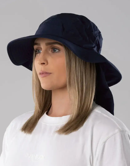 Bushbuck Quick Dry wide brim hat in navy blue with chin strap