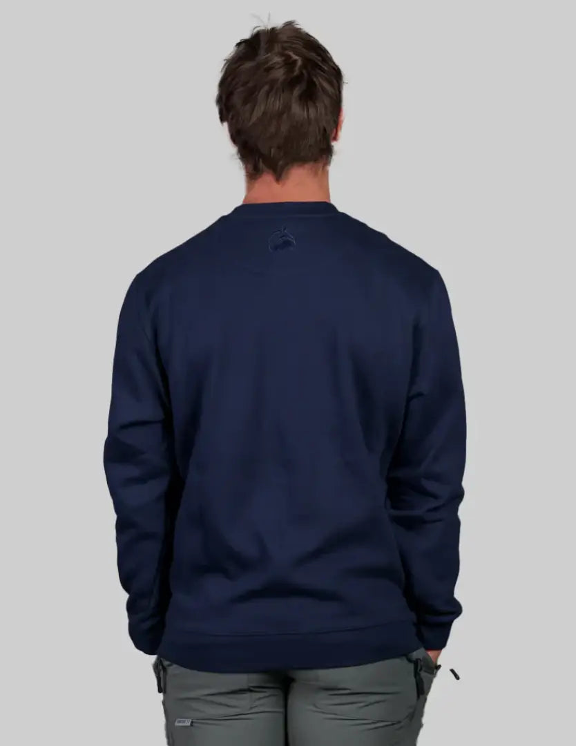 Navy blue Bushbuck Rise Crew sweatshirt with drawstring hem and pockets