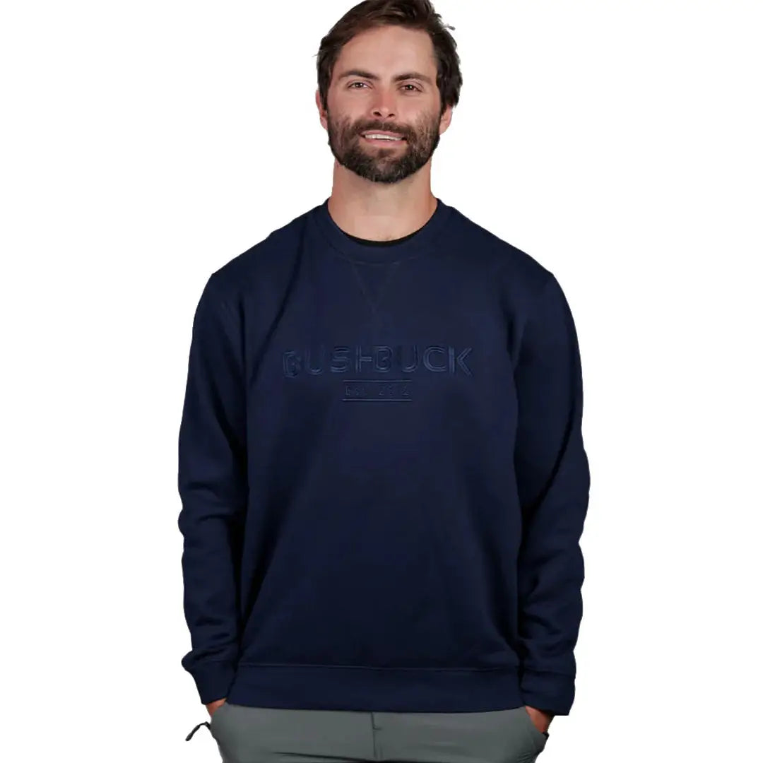 Navy blue Bushbuck Rise Crew sweatshirt with white albflck logo