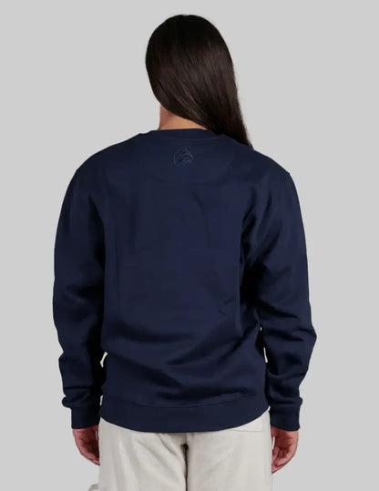 Navy blue Bushbuck Rise Crew sweatshirt with back logo