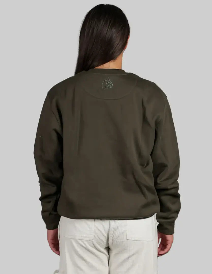 Olive green bomber jacket with Bushbuck Rise Crew pocket detail and logo