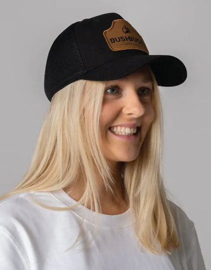 Black Bushbuck snapback trucker cap with Bushwick patch