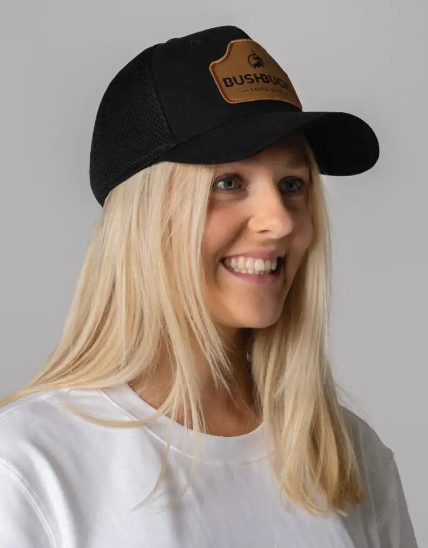 Black Bushbuck snapback trucker cap with Bushwick patch