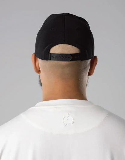 Bushbuck Workmans snapback cap, black with adjustable strap for hunting outdoors