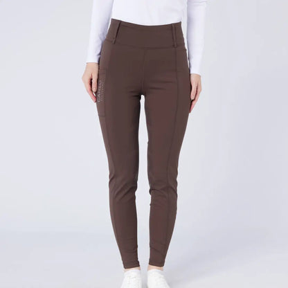 Women’s brown high-waisted season tights with subtle branding, perfect for country clothing