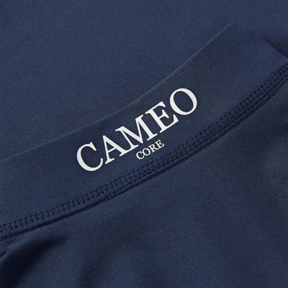 Navy blue fabric with white CAMEO CORE text on Junior Core Baselayer for comfort