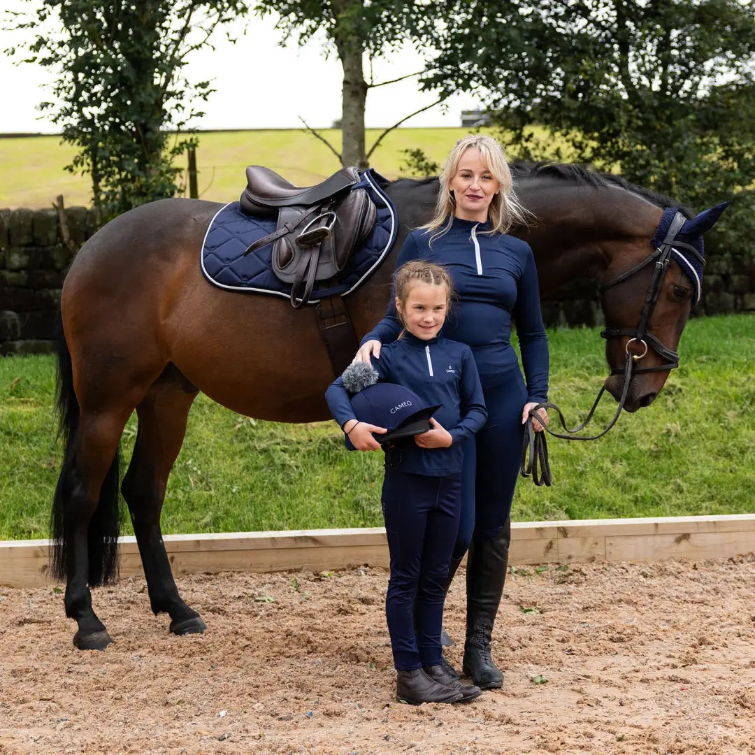 Horse with rider and child in Cameo Junior Core Tights for kids playground fun