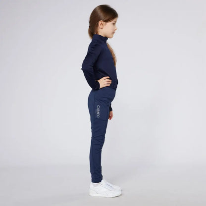 Girl in navy Cameo Junior Core Tights showcasing style and comfort for active kids