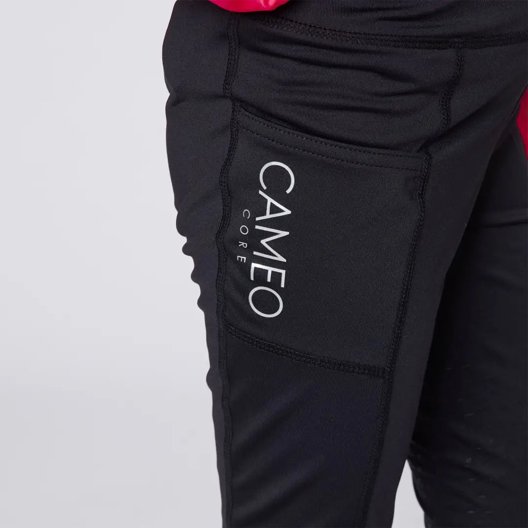 Black athletic leggings with pocket from Cameo Junior Core Tights, great for country clothing and outdoors activities
