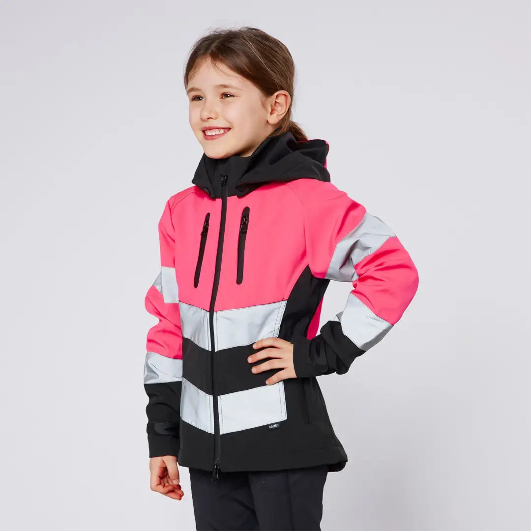 Pink, black, silver reflective Cameo Junior Hi Viz Jacket for country clothing outdoors hunting