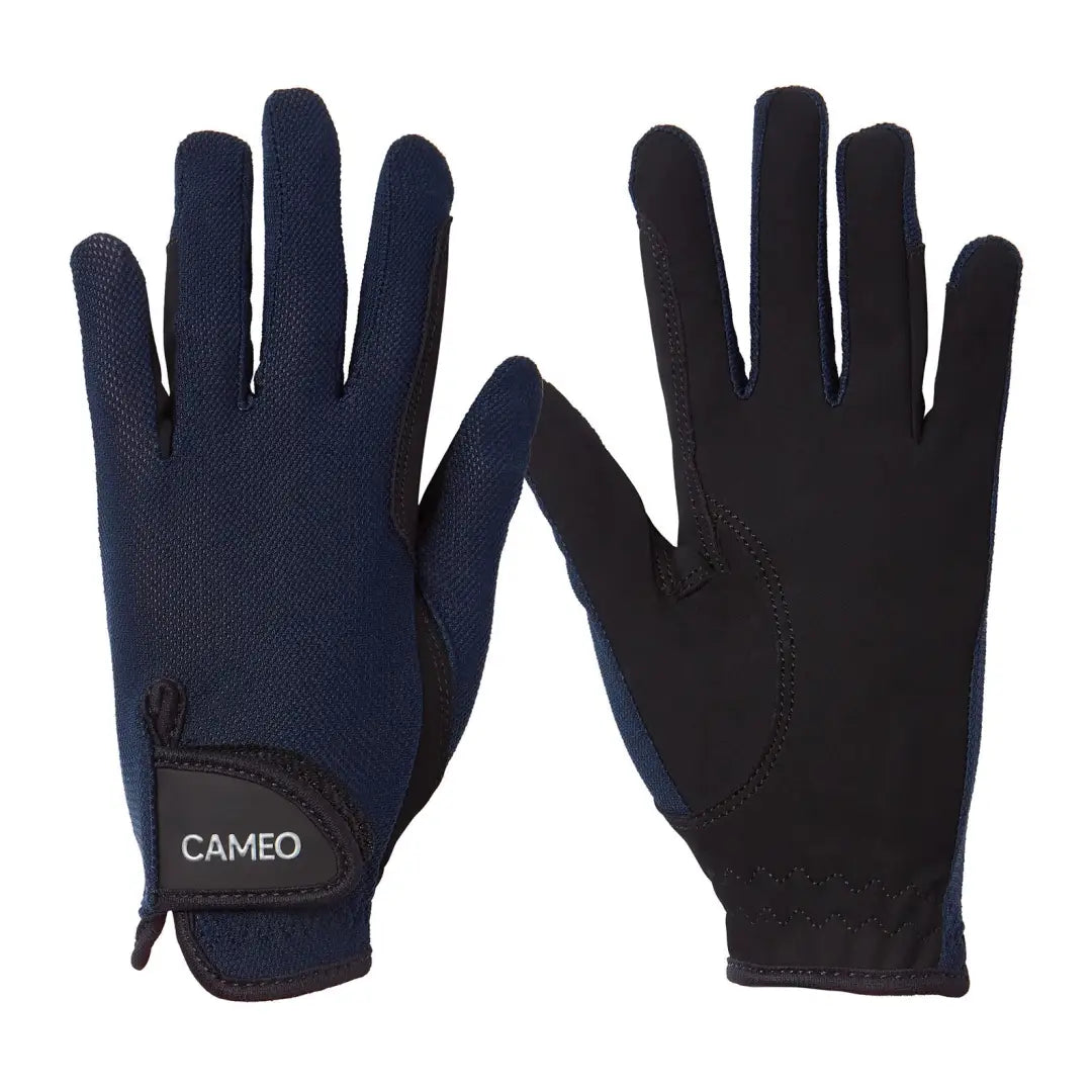 Pair of navy and black Cameo Junior Performance Riding Gloves for young riders