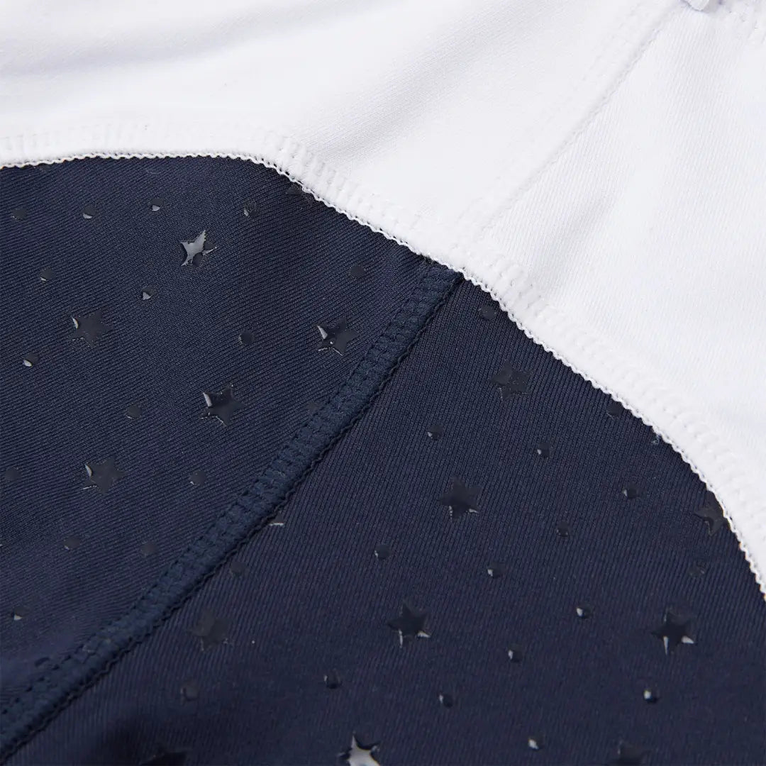 White and navy star-patterned fabric for Cameo Junior Performance Riding Tights, riding tights style