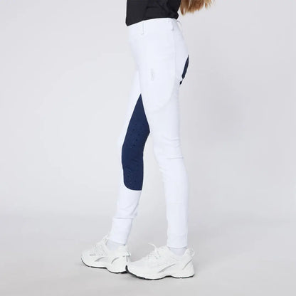 White riding pants with navy knee patches from Cameo Junior Performance Riding Tights