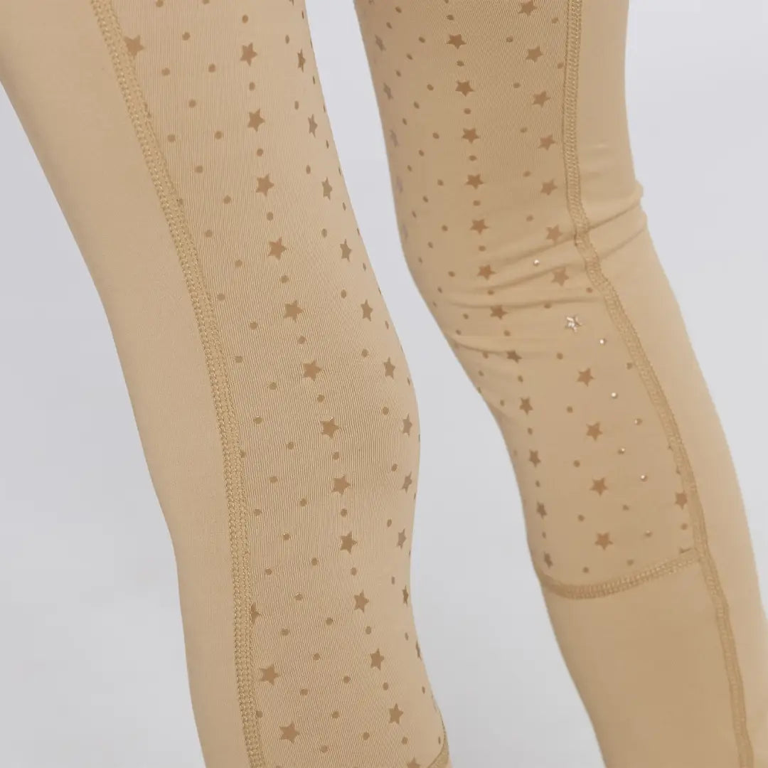 Beige star-patterned performance riding tights from Cameo Junior Performance Riding Tights