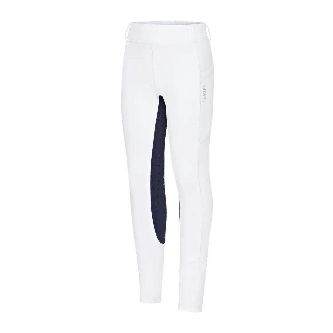 White riding breeches with dark knee patches on Cameo Junior Performance Riding Tights